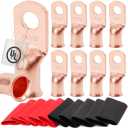 TKDMR 10pcs 2 AWG-5/16 Battery Lugs,Heavy Duty Wire Lugs,Ring Terminals,Battery Cable Ends,0 Guage terminals,Battery Terminal Connectors with 10pcs 4:1 Heat Shrink Tubing