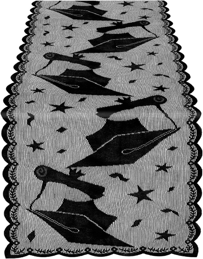 2 x Graduation Table Runner, Black Lace Table Runner, 2026 Graduation Party Decorations for Table, 12 X 72 Inch Lace Grad Cap Table Cover Centerpieces for Grad Decorations for Home Kitchen Dining Room