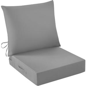 IASEAHK Outdoor Seat Cushion Set, Waterproof & Fade Resistant Patio Chair Cushions, Outdoors Cushion for Patio Furniture, 24 x 24 x 5.75 Inch, Outdoor Couch Cushions with Handle and Ties, Grey