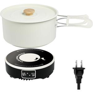 Portable Induction Cooktop with 2-Qt Pot - 650W Fast Heating, Low Noise | 7-Inch Mini Cooker for Travel, Home,Camping & RV | Flameless, Compact Space-Saving Design (Black And White)