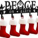 Nativity Christmas Stocking Holder for Wall with 5 Hangers Metal Christmas Stocking Wall Hanger Mantel Rack Hanging Mount Hook for Holiday Xmas Fireplace Decoration, Black(Peace)