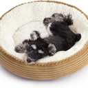 Love's cabin Round Donut Cat and Dog Cushion Bed, 25in Pet Bed for Small or Medium Dogs, Anti-Slip & Water-Resistant Bottom, Soft Durable Fabric Pet Beds, Washable Calming Cat Bed Camel Stripe (25.0"L x 25.0"W x 8.0"Th)