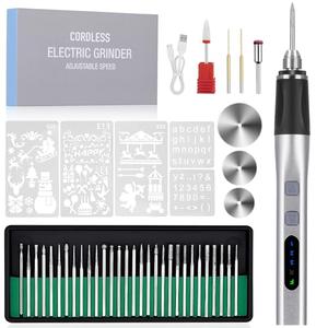 URPiRE [Upgrade 2-Way Rotary] Electric Engraving Pen with 37 Bits, Cordless Engraver Pen USB Rechargeable, Portable DIY Rotary Engraver Machine for Jewelry Wood Glass Stone Carving (Silver)