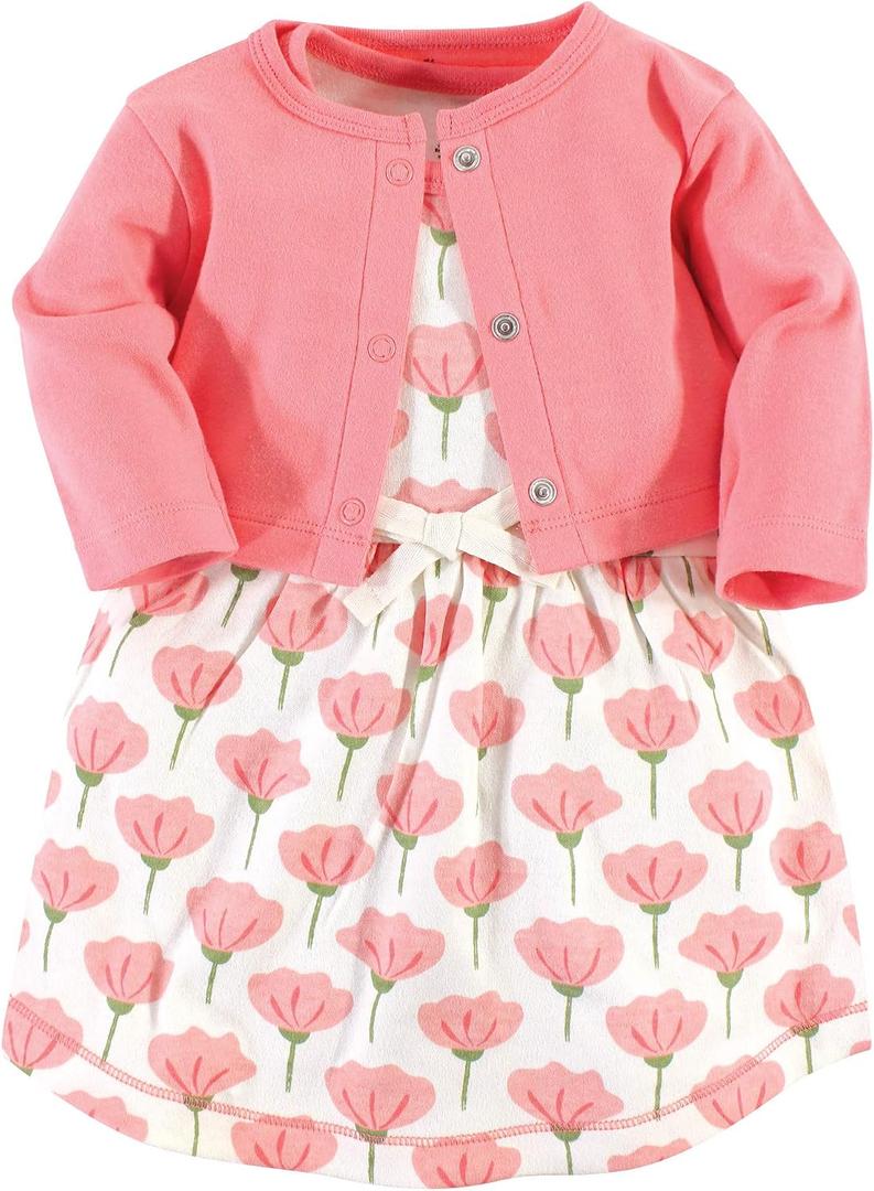 Touched by Nature Infant Toddler Girls Organic Cotton Dress and Cardigan, Rainbows Sunshine, 6-9M