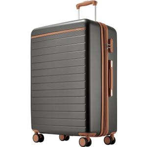 Kono 28 Inch Large Suitcase, Expandable for Long Trips, Impact-Resistant ABS+PC & Silent Wheels, Grey, Checked-large 28-Inch