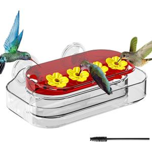 Redboat Window Hummingbird Feeder,Strong Suction Cup Hummingbird Feeder with 4 Feeding Ports,Easy to Clean and Refill Plastic Humming Bird Feeder,Gifts,1 Pack,10oz