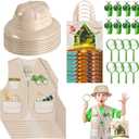 Haysandy 48 Pcs Kids Explorer Costume Set Safari Vests Hats Outfits Tote Bag Compass Whistle Magnifying Glass for Jungle Zoo Rainforest Adventurers Party