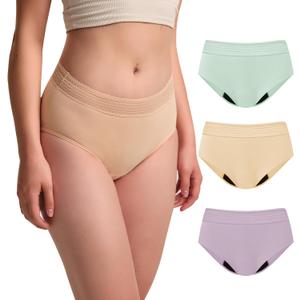 BATTEWA Incontinence Underwear for Women Hi-Waist Leakproof Underwear Postpartum Protective Washable Cotton Full Coverage Absorbency (3Color,Large,3-Pack)