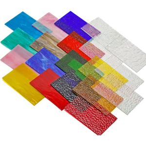 MaxGrain 20 Stained Glass Sheets Variety Textured Cathedral Art Glass Sheets Packs for Crafts and Mosaic Making, 6x4 inch Transparent+Opaque+Clear