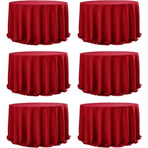 6-Pack Red Round Tablecloths, 132 Inches, Stain-Resistant Polyester for 6-8 Ft Round Tables - Washable Table Covers for Weddings, Banquets, Birthday Parties, Events