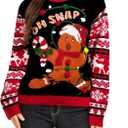 Ugly Christmas Sweater for Women Funny Crewneck Knit Christmas Sweater for Family Pullover Long Sleeve Top (Black)
