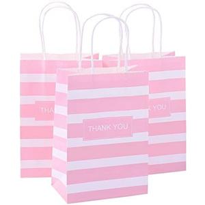 20Pcs Small Gift Bags with Thank You,5.25x3.25x8 Inch Kraft Paper Bags With Handles Bulk for Business, Birthday, Party Favors, Baby Shower, Halloween, Christmas, Thanksgiving - Pink