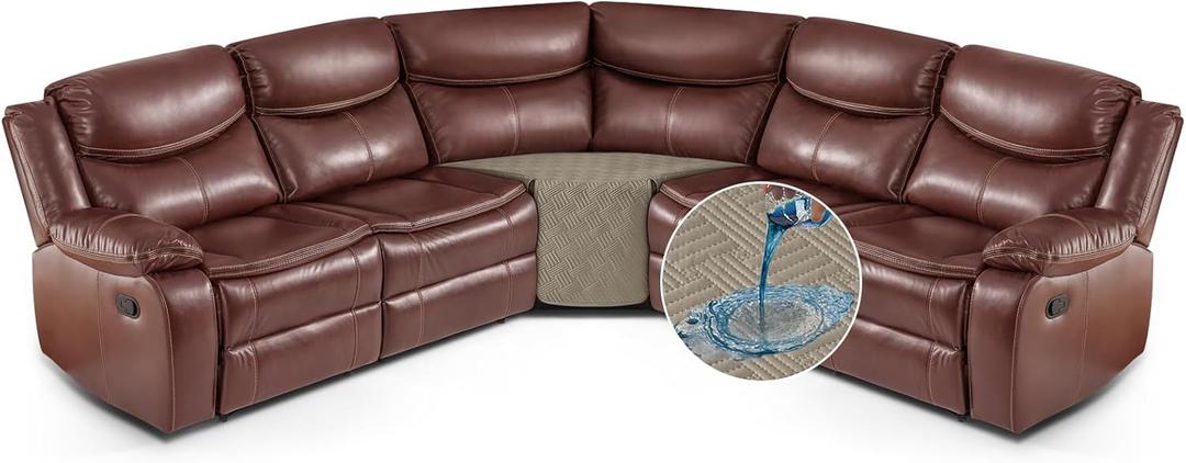 KinCam Waterproof Recliner Sectional Couch Covers, Oversized Reclining Sofa Covers for L Shape Couch, Non Slip Couch Cover for Sofa Washable Slipcover (1 Seat Corner Cover, Khaki)