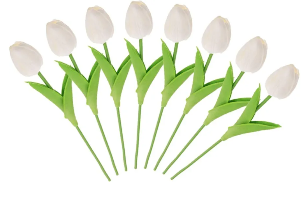 DOITOOL 8pcs White Tulips Artificial Flowers Bouquet Real Touch Lifelike Faux Tulips Decor for Wedding Centerpiece Living Room Home Decoration
