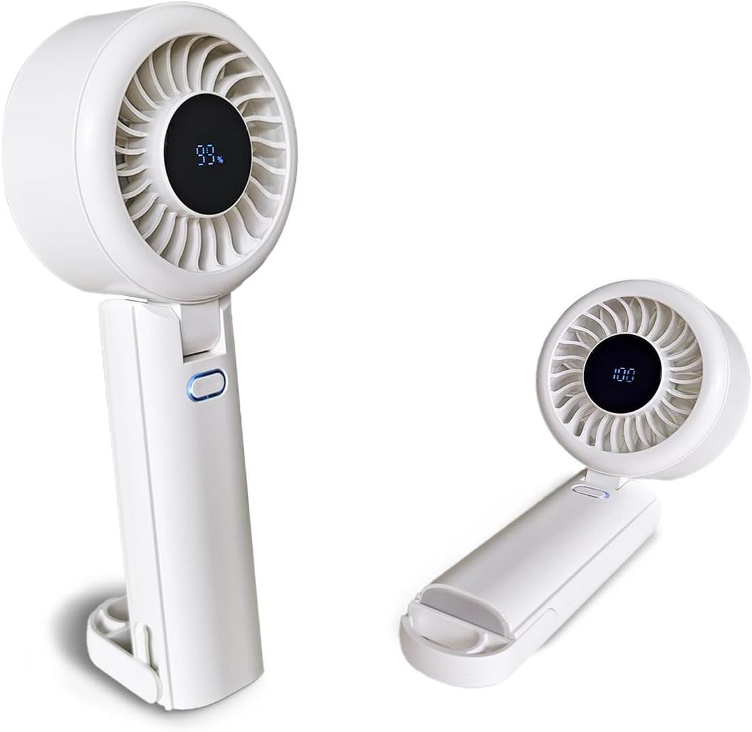 Portable Handheld Fan,4000mAh Rechargeable Personal Mini Fan with Digital Display,1-100 Speeds Adjustable,20 Hrs Cooling,Quiet Operation,Small Fans for Travel, Vacation, Beach,Camping (White)