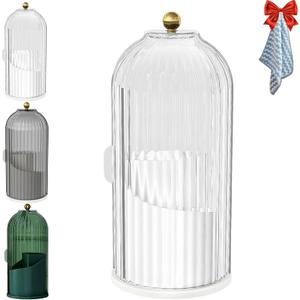 Sliding Lid Toothbrush Organizer, Concealed Toothbrush Holder with Lid, 360 Rotating Clear Dustproof Waterproof 3 Slots Bathroom Countertop Organizer for Bathroom (1 PC White)