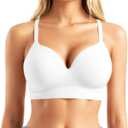 Popilush Bras for Women No Underwire Supportive Push Up Bralettes Wireless Full Coverage Bras for Large Breasts (White) L