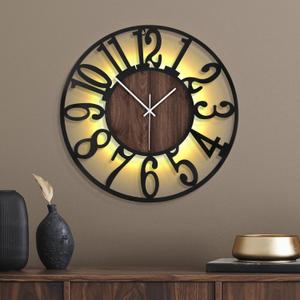 20 Inch Large Metal Wall Clock with Voice and Light Sensor Night Light, Glow in The Dark Non-Ticking Silent Battery Operated Decorative Oversized Wall Clock for Bedroom Living Room Decor (Dark Brown - Arabic Numbers)
