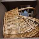 Handwoven Rattan Stroller Shaped Flower Basket on Wheels Vintage Wicker Planter for Fresh Flowers, Baby Gift, Wedding Decor, & Rustic Home Accent