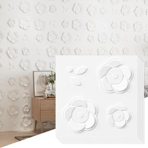 24 PCS Decorative 3D Wall Panels, 19.7" X 19.7" Floral Wall Panels for Interior Wall Decor, Minimalist Modern Pastoral Style Ideal for Bedroom Headboards Living Room Cover 64 Sq.Ft.