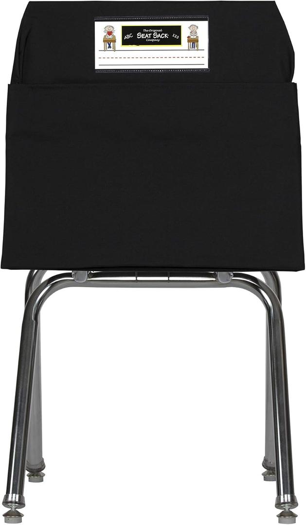 Seat Sack 17" Large Chair Storage Pocket, Black - Perfect Over the Chair Pocket Organizer for Classroom Chairs and Desks, Durable and Spacious