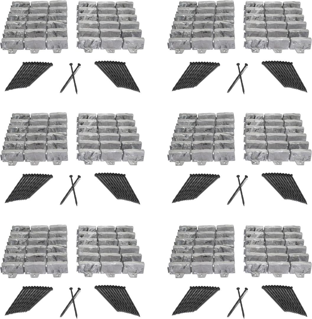 EasyFlex No-Dig Landscape Edging with Anchoring Spikes, 2.7 in. Tall Decorative Stone-Look Garden Border, 90 Foot Kit, Slate Gray (3602S-90C)