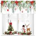 AYTTBIS Christmas Green Leaves Curtain Valance for Windows Poinsettia Flower Balls Rod Pocket Window Treatments 1 Panel Short Curtains for Kitchen Windows Bathroom Bedroom,54 x 18 Inch