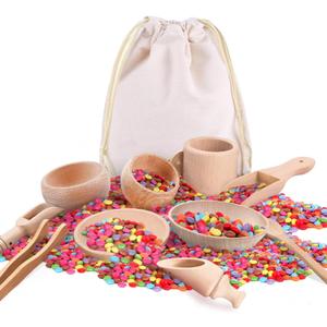 Yowlieu 10 Pcs Wooden Sensory Bin Tools for Toddlers & Preschool Children, Montessori Sensory Wooden Toys Fine Motor Learning Pretend Play Sensory Tools for Kids