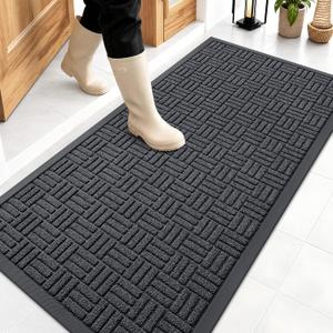 OLANLY Front Door Mat Outside Entrance 47x23, Absorbent, Heavy Duty Sturdy Natural Rubber Doormat Indoor Outdoor, Stain and Fade Resistant, Non-Slip Backing Low Profile Floor Mat for Entryway, Gray 