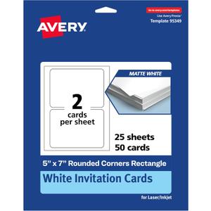 Avery Printable Rectangle Cards with Rounded Corners, 5" x 7", Matte White Cardstock, Laser & Inkjet Printable, 50 Total, Great for Invitations, Thank You Messages, and More