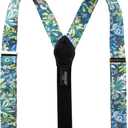 Men's Cotton Floral Suspenders and Bow Tie Set for Groomsmen Wedding Parties (42 Inch, 31-blue)