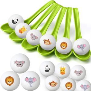 12 Pack Jungle Animals Games Safari Spoon Relay Race Easter Egg and Spoon Race Game Jungle Animal Decorations for Birthday Party Favors Supplies Indoor Outdoor Activities