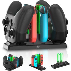Controller Charger Dock for Nintendo Switch, 6 in 1 Charging Station for Nintendo Switch Joy-Con Controllers and Pro Controllers Black