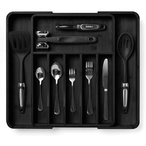 SMIRLY Silverware Drawer Organizer – Bamboo Kitchen Drawer Organizer, Adjustable Utensil Holder and Cutlery Tray, Drawer Dividers for Flatware and Kitchen Utensils, Black  SMIRLY Silverware Drawer Organizer – Bamboo Kitchen Drawer Organizer, Adjustable Utensil Holder and Cutlery Tray, Drawer Dividers for Flatware and Kitchen Utensils, Black