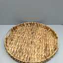 Round Extra Large Ottoman Table Tray 19.7" with Handles - Water Hyacinth Wicker Serving Tray for Farmhouse Decorative Oversized Coffee Table Trays Living Room Kitchen Counter Breakfast (Flush Edge)