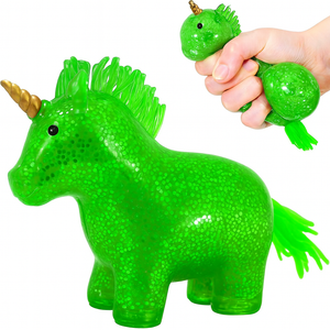 3 Pack Unicorn Stress Relief Balls | Squishy Dough Ball for Party Favors and Adults, Animal Squish Stress Balls for Vase Filler and Home Decoration | Stretch, Pull, Squishy Squeeze Stress Ball (Green)