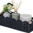 CubesLand Toilet Paper Storage Basket Scalloped Edge Home Decor Basket, Living Room Cozy Decor, Paper Rope Small Baskets for Over Toilet Storage Shelf, End Table, Shelves, with 2 Wooden Handles, Black (M - 14"L x 6.3"W x 3.9"H)