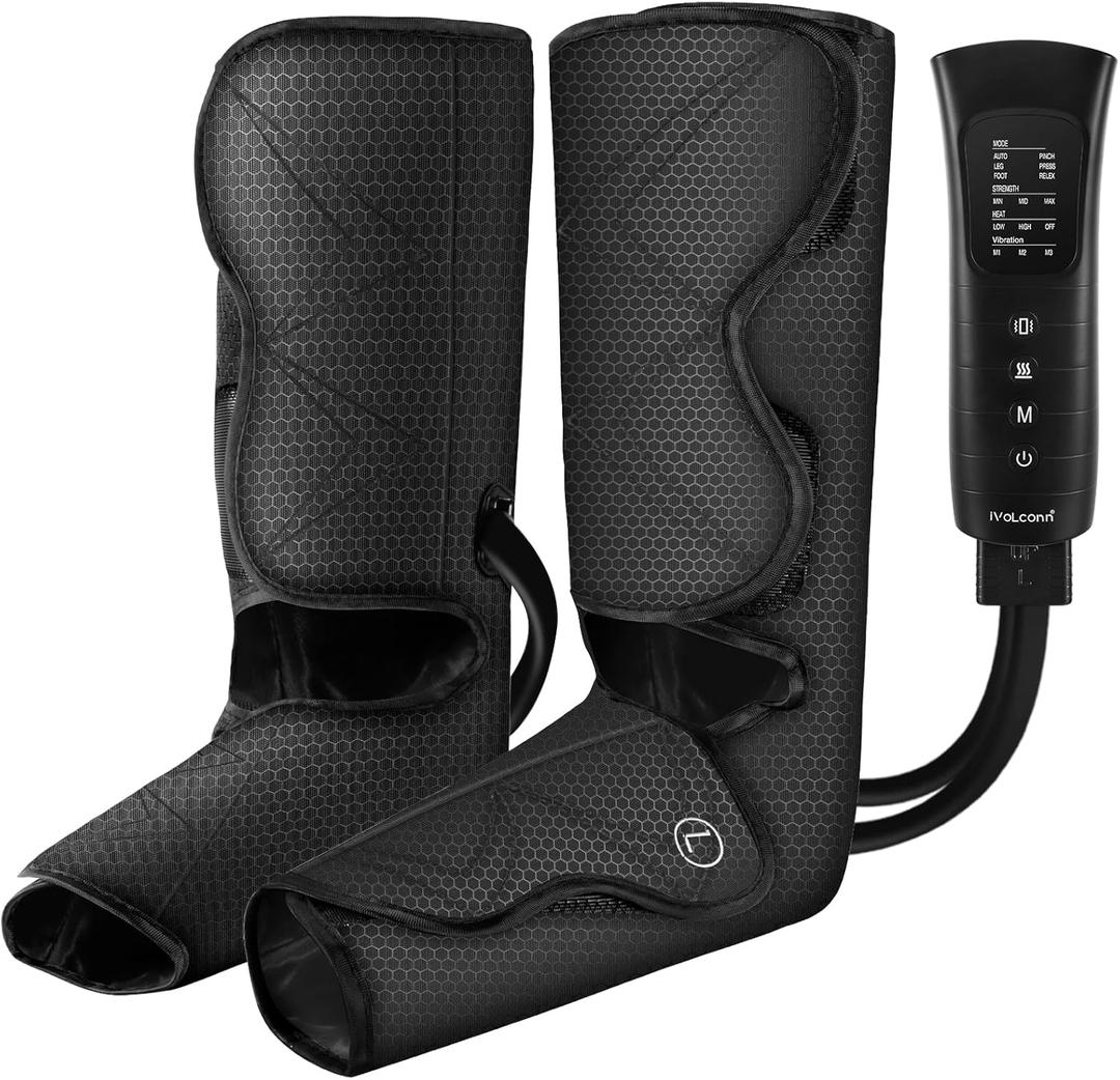 Leg Massager with Heat and Compression, Leg Massager for Circulation and Pain Relief, Air Compression Boots for Calf & Foot Helpful for Swollen Legs, Edema, RLS, Gifts for Mom Dad (Black)