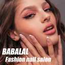 2 x BABALAL White Press on Nails Long,3D Flower Fake Nails Square French Tip False Nail Tips Pink Flower Design Glossy Artificial Nails Supplies Diy Manicure Nails Squoval Artificial Nails for Women (BNDa01)