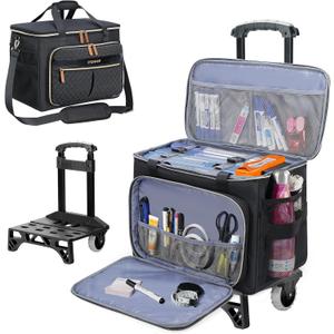 Teachers Rolling Tote Cart, Tote Bag with Wheels Spacious Wheeled Storage for Teachers: Holds Sewing Supplies, Laptop & Books