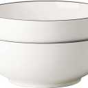 Salad Bowls, 120 OZ(10") Large Serving Bowls Set of 2, Ceramic White Serving Bowls for Salad, Soup, Pasta and Dinner, Large Porcelain Bowl Set for Entertaining with Black on the Rim