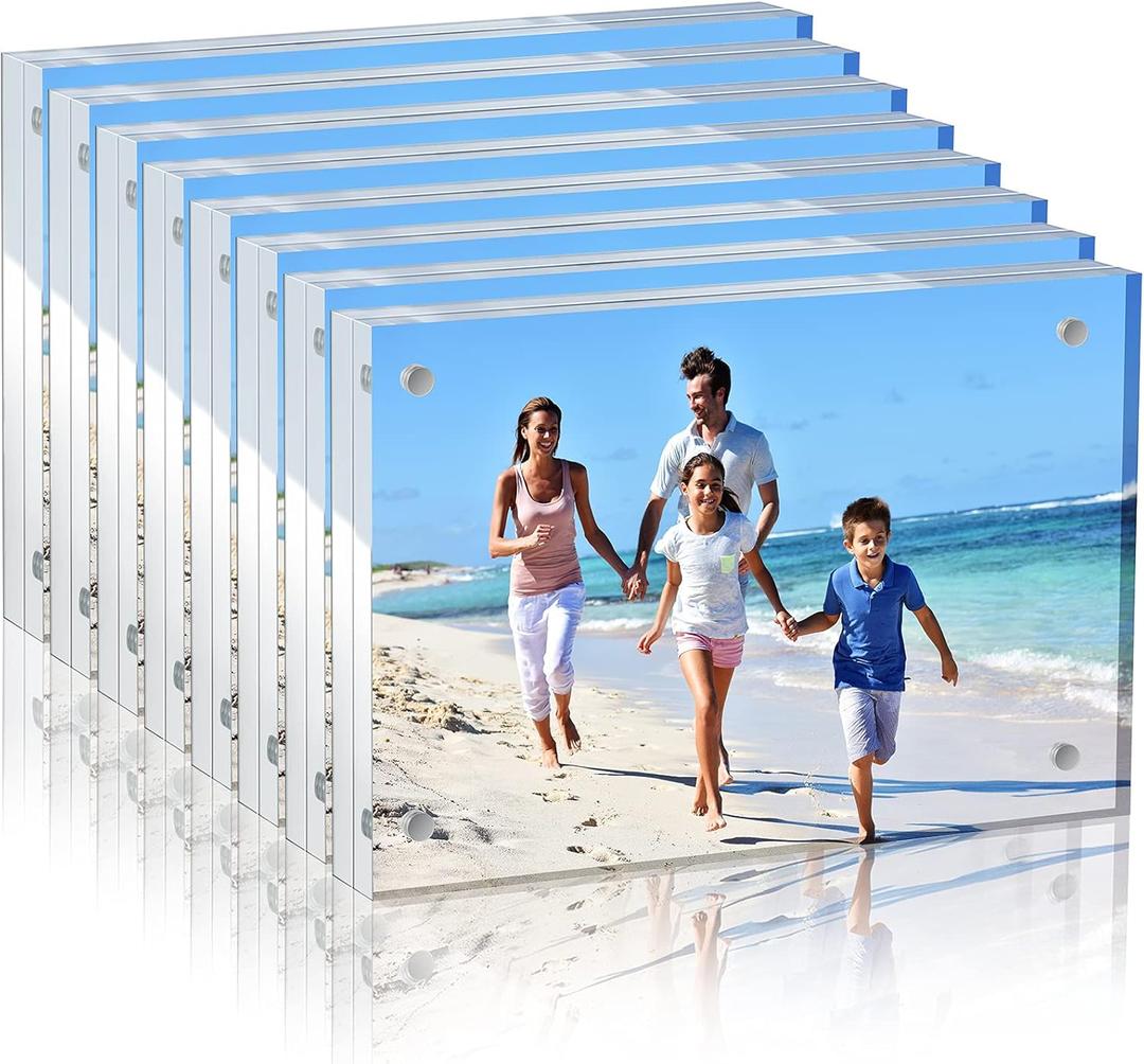 Yalikop 8 Pcs Clear Acrylic Picture Frames Magnetic Acrylic Photo Frame Thick Desktop Display Double Sided Freestanding Floating for Bedroom Living Room Home Office Store Supplies (3.5 x 5 Inch)