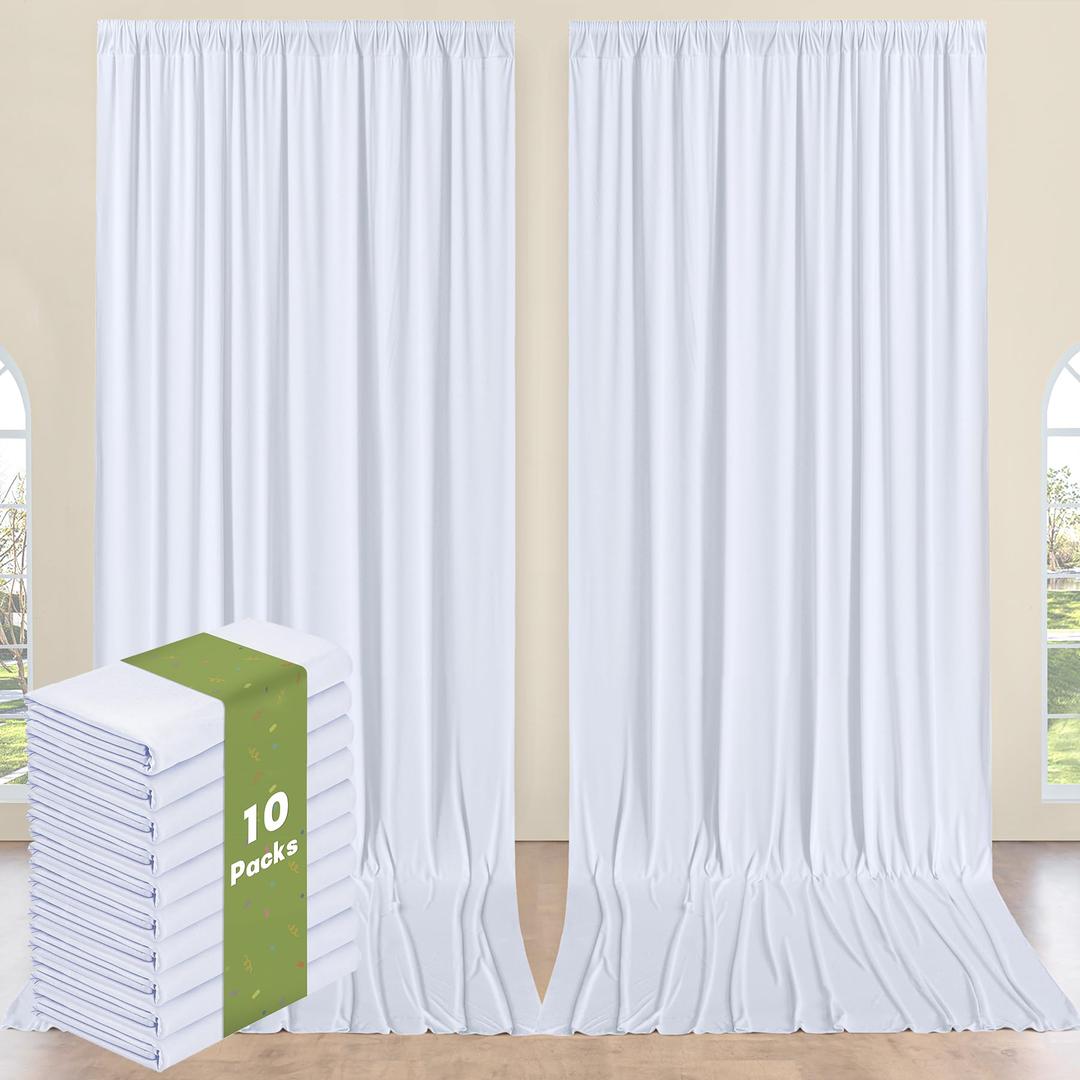 10 Panels 5x14ft White Backdrop Curtains for Parties, Wrinkle Free Polyester White Photo Backdrop Drapes 14 ft Long Back Drop Cloth for Wedding Birthday Photography Background Party