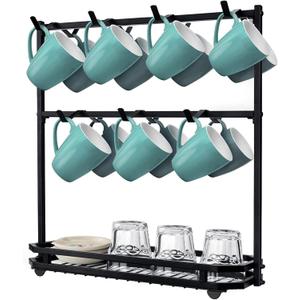 FANGSUN Large Coffee Mug Holder Stand Countertop, Tree Rack for 14 Mugs, 2 Tier Counter Display Storage, Metal Wire Tea Cup Holder for Coffee Station Kitchen Organizer, Not Included Mugs