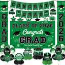 Graduation Decorations 2026 Green Graduation Party Decor Set include Congrats Grad Banner Backdrop Class of 2026 Balloons Party Supplies