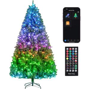 7.5FT Pre-lit Christmas Tree, RGB Color Changing Smart Artificial Christmas Tree with Lights, 1477 PVC Branch Tips, App&Remote Control, Light up Christmas Tree for Indoor Outdoor Decoration