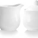 12 OZ Ceramic Sugar and Creamer Set, Coffee Serving Set, 3 Piece Cream Pitcher Sugar Bowl with Lid and Spoon (White)