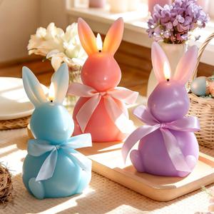 Lanpn 3 Pcs Easter Bunny Flameless Candles, Battery Operated Led Candle Light with Remote, Real Wax Rabbit Shaped Candle Gift Set, 3D Flickering Flame, NO Batteries Included, 7.3"x4"