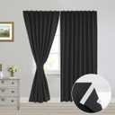 2pcs Blackout Curtains for Bedroom with Tiebacks,Self Adhesive Rodless Curtains, Portable Curtains Room Darkening Curtains for Living Room,Black 52" W x 84" L