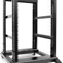 15U 4 Post Open Frame Server Rack Suitable 19inch Server Equipment Cold Rolled Steel Heavy Duty Rack 24inch Deep with Wheels Heavy Duty Rack (4POST-D800-15U, 15U), BLACK